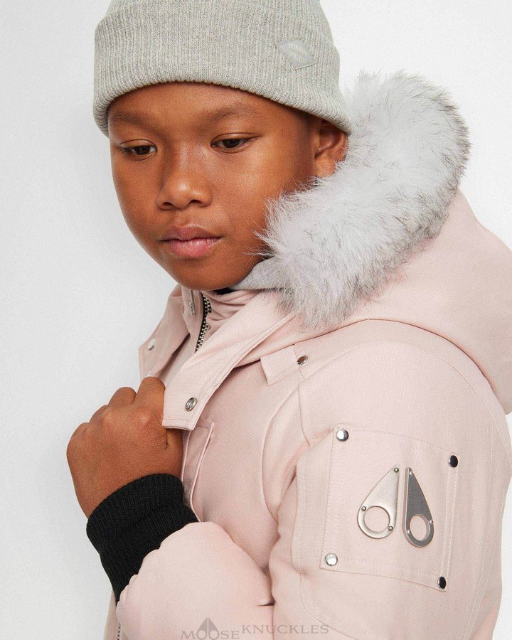 Dusty Rose / Natural Shearling Kids' Moose Knuckles Bomber Shearling Bomber Jackets | FEJ-109237