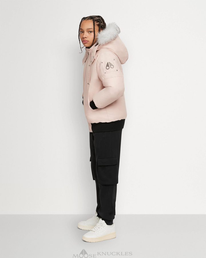 Dusty Rose / Natural Shearling Kids' Moose Knuckles Bomber Shearling Bomber Jackets | FEJ-109237