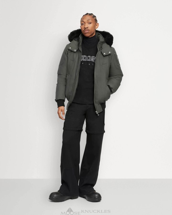 Forest Hill / Black Shearling Men Moose Knuckles Original Ballistic Bomber Shearling Bomber Jackets | REB-480253