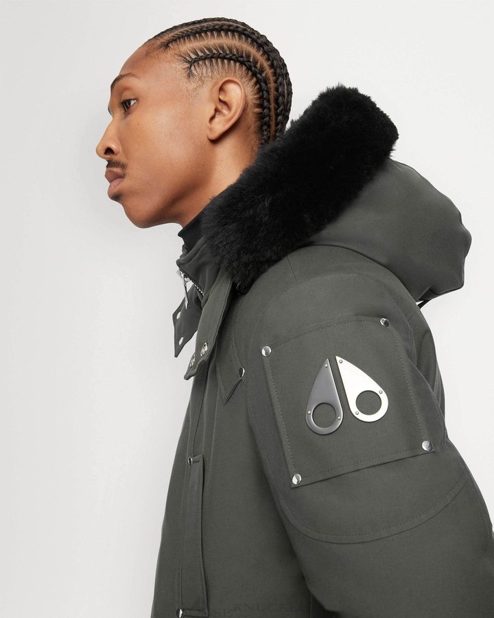 Forest Hill / Black Shearling Men Moose Knuckles Original Ballistic Bomber Shearling Bomber Jackets | REB-480253