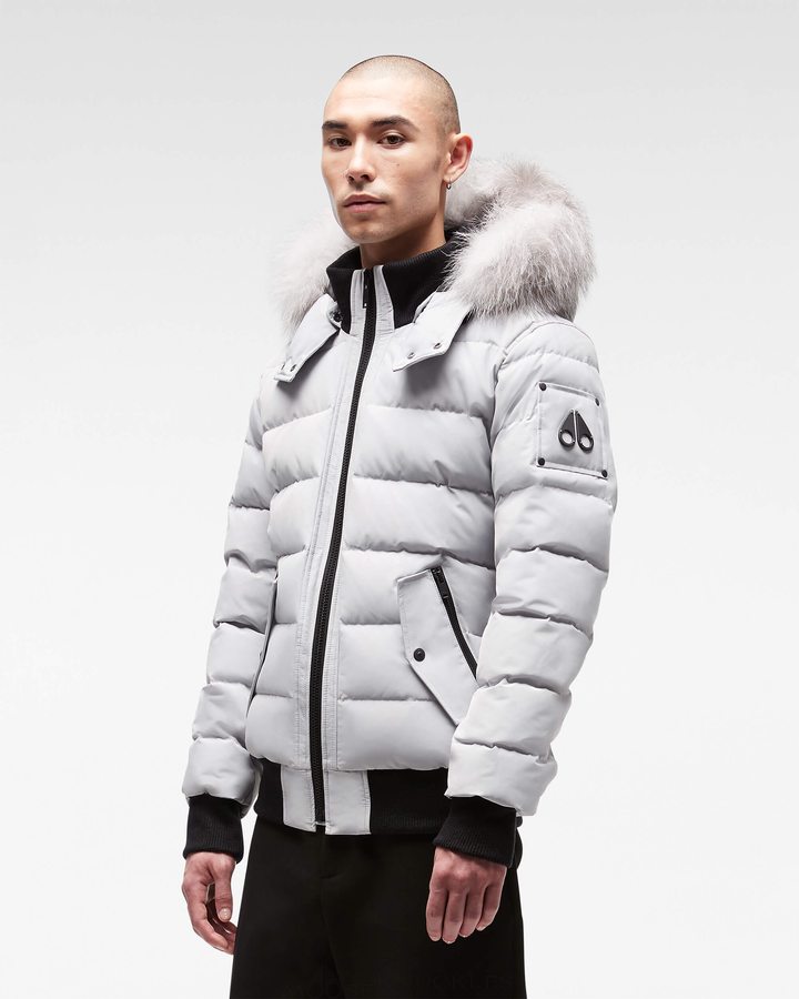 Gray Birch / Frost Fox Fur Men Moose Knuckles Onyx Scotchtown Bomber Bomber Jackets | ELM-537481