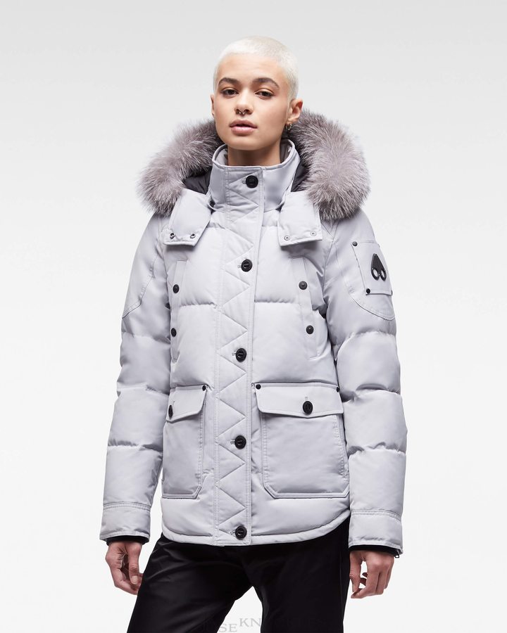 Gray Birch / Frost Fox Fur Women Moose Knuckles Onyx Anguille Jacket Jackets | UVX-873506