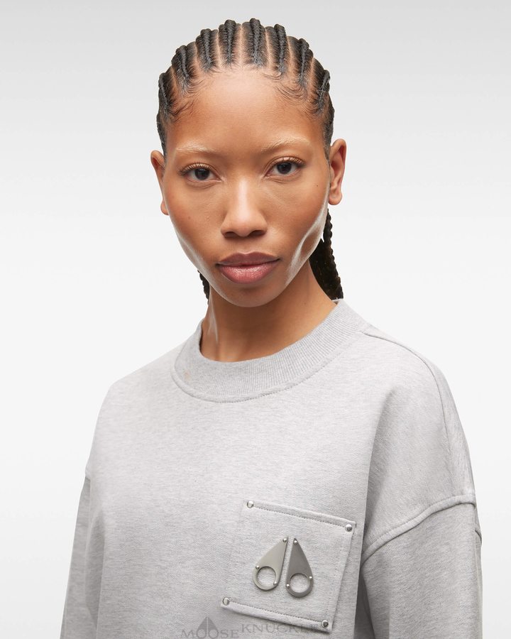 Grey Melange Women Moose Knuckles Brooklyn Crew Neck Sweatshirts | ERD-725186