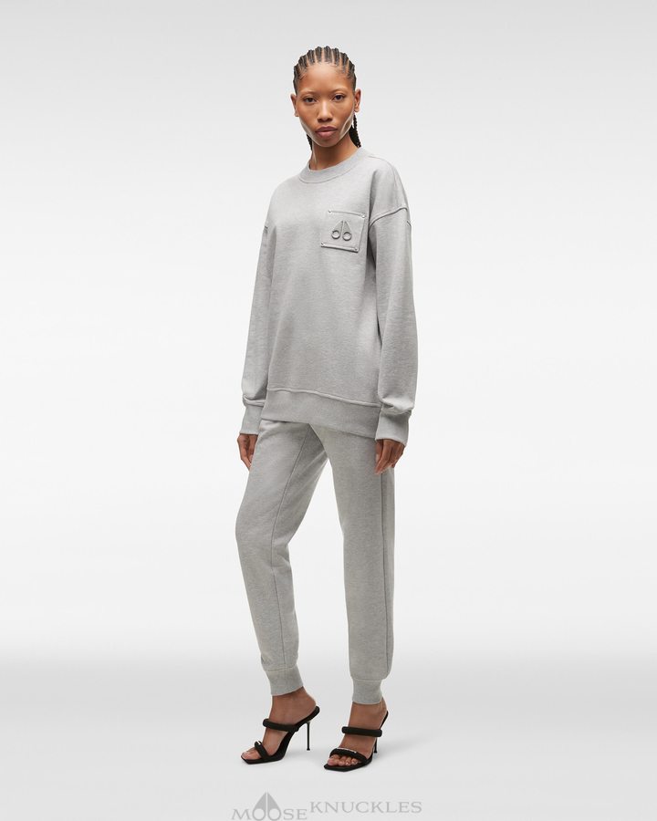 Grey Melange Women Moose Knuckles Brooklyn Crew Neck Sweatshirts | ERD-725186