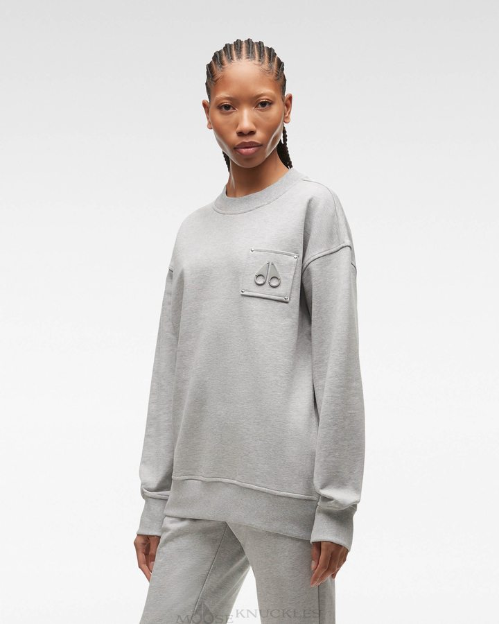 Grey Melange Women Moose Knuckles Brooklyn Crew Neck Sweatshirts | ERD-725186