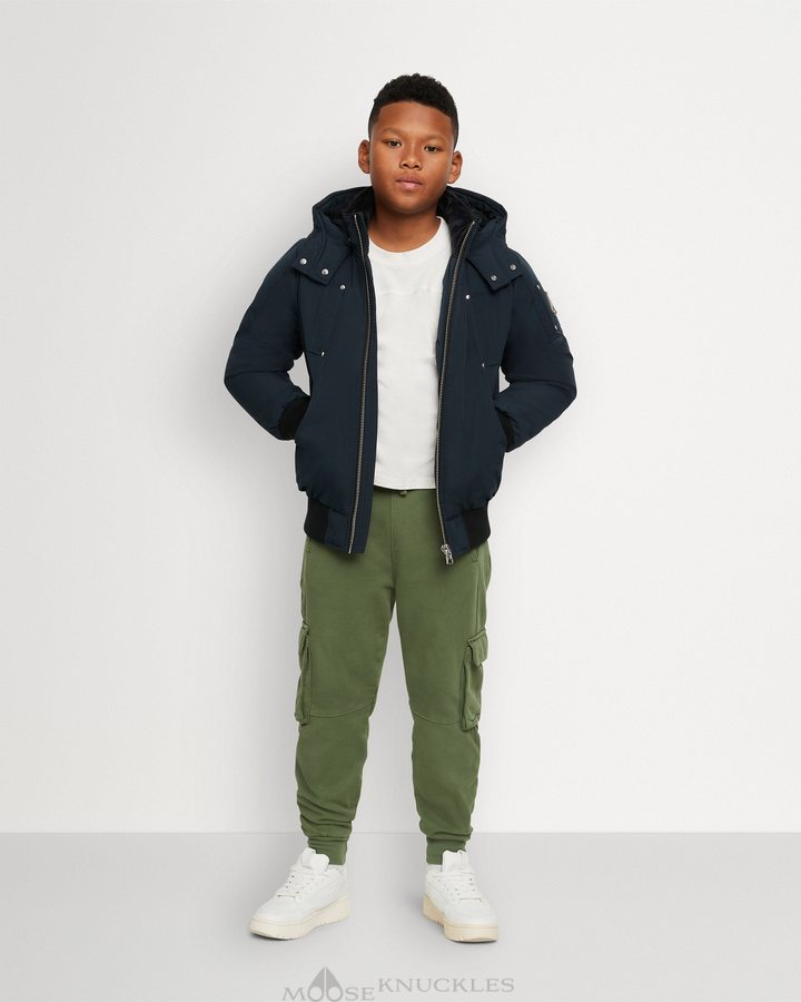 Navy Kids\' Moose Knuckles Original Bomber Bomber Jackets | MPH-895041