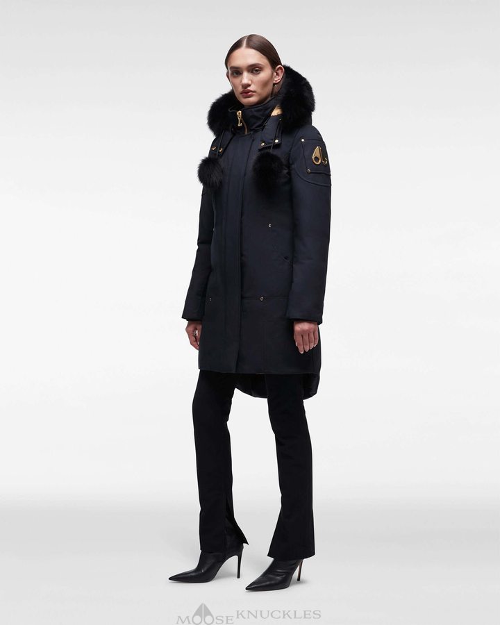 Navy / Black Fox Fur Women Moose Knuckles Gold Stirling Parka Fur Parkas | AFX-436921