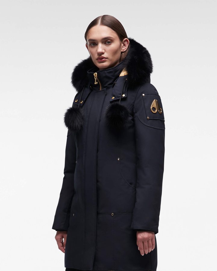 Navy / Black Fox Fur Women Moose Knuckles Gold Stirling Parka Fur Parkas | AFX-436921