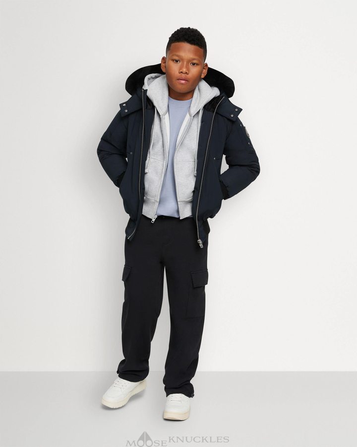 Navy / Black Shearling Kids' Moose Knuckles Bomber Shearling Bomber Jackets | GLX-091845