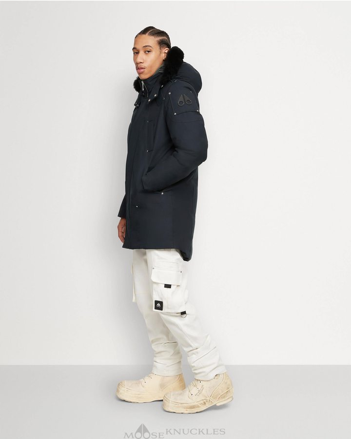 Navy / Black Shearling Men Moose Knuckles Original Stirling Parka Shearling Parkas | PDC-437106