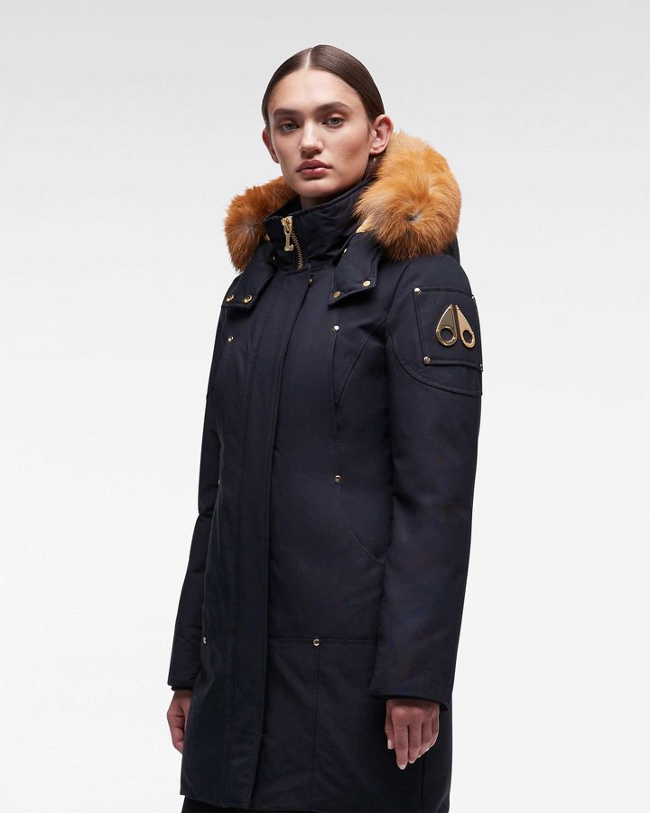 Navy / Gold Fox Fur Women Moose Knuckles Gold Stirling Parka Fur Parkas | PCU-612783