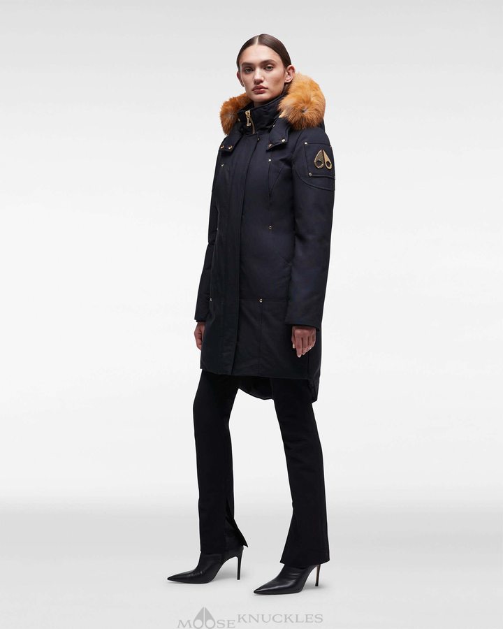 Navy / Gold Fox Fur Women Moose Knuckles Gold Stirling Parka Fur Parkas | PCU-612783