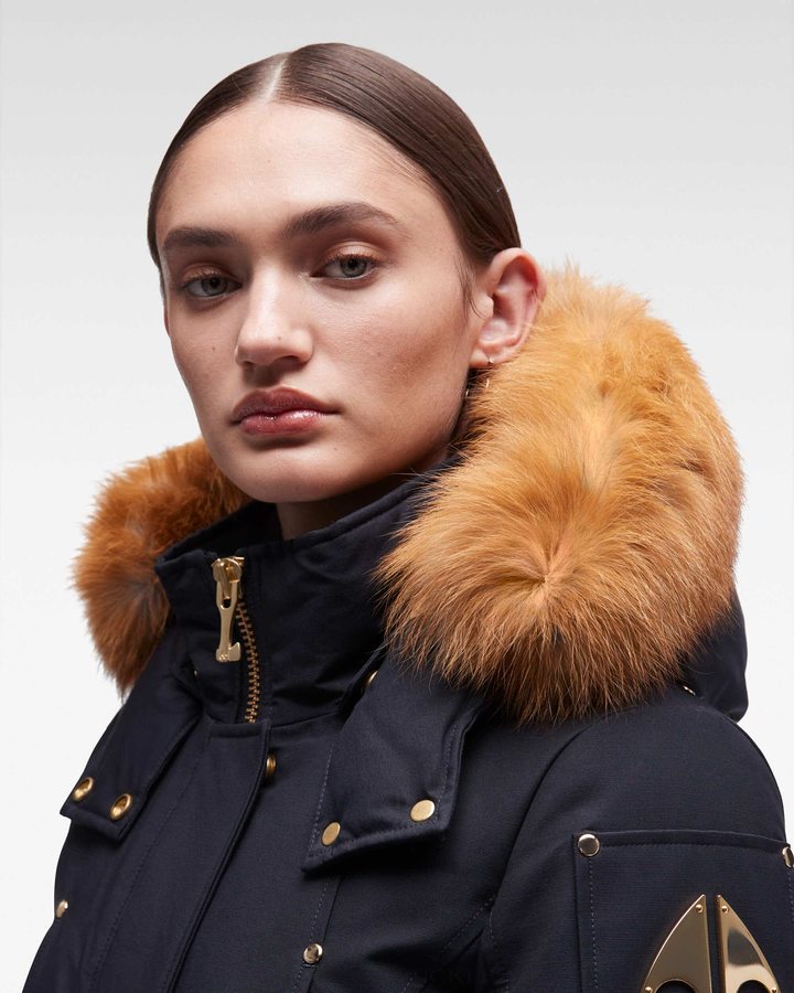 Navy / Gold Fox Fur Women Moose Knuckles Gold Stirling Parka Fur Parkas | PCU-612783