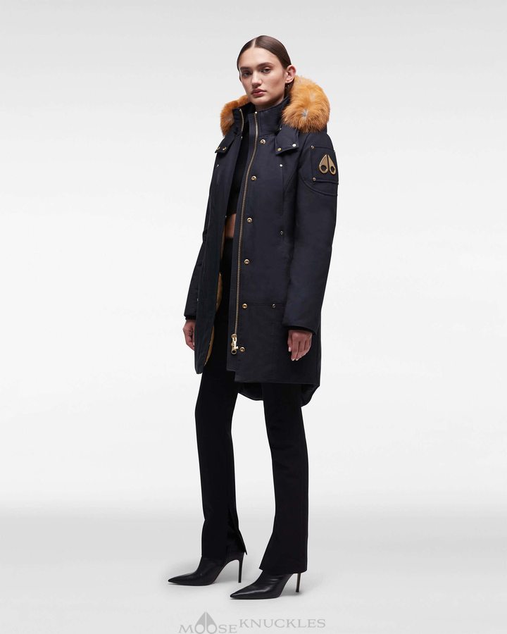 Navy / Gold Fox Fur Women Moose Knuckles Gold Stirling Parka Fur Parkas | PCU-612783