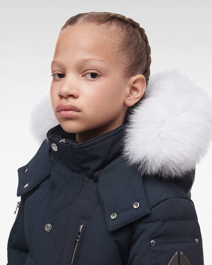 Navy / Natural Fox Fur Kids' Moose Knuckles Original 3q Fur Jackets | DXV-950243