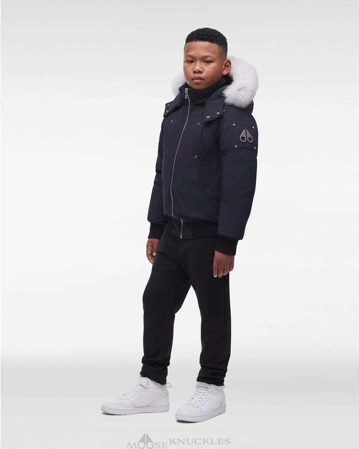 Navy / Natural Fox Fur Kids' Moose Knuckles Original Bomber Fur Bomber Jackets | OZC-123987