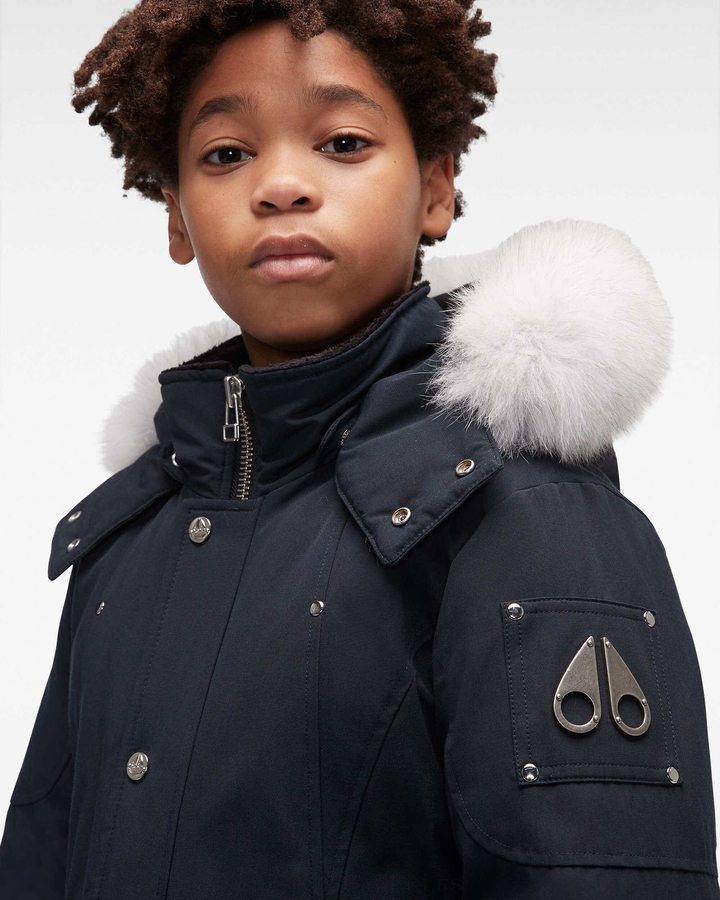 Navy / Natural Fox Fur Kids' Moose Knuckles Original Parka Fur Parkas | IFN-213480