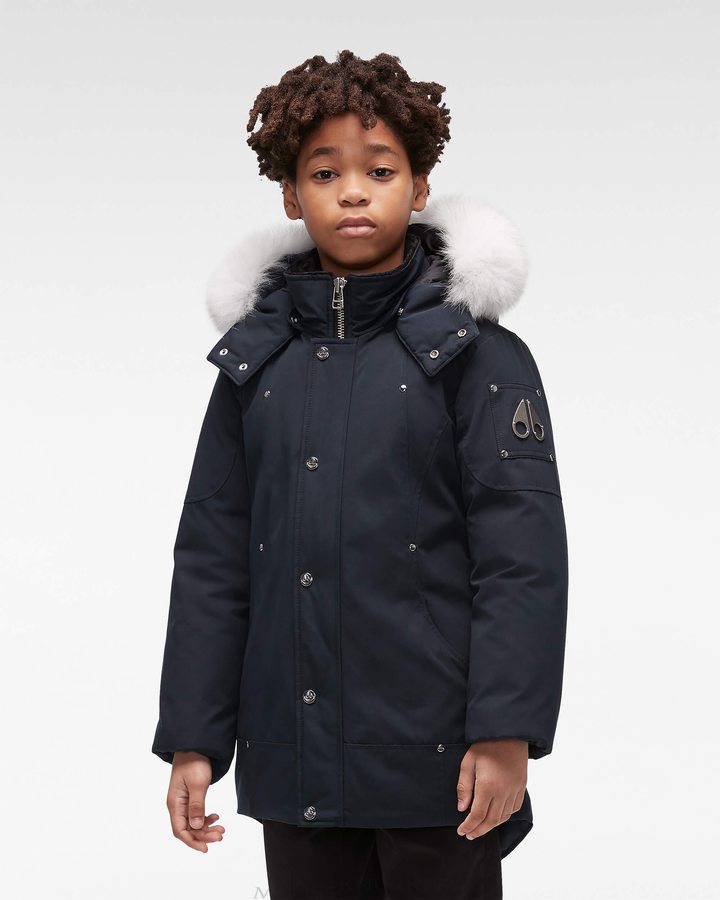 Navy / Natural Fox Fur Kids\' Moose Knuckles Original Parka Fur Parkas | IFN-213480