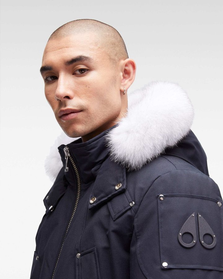 Navy / Natural Fox Fur Men Moose Knuckles Original Ballistic Bomber Fur Bomber Jackets | FTP-370615