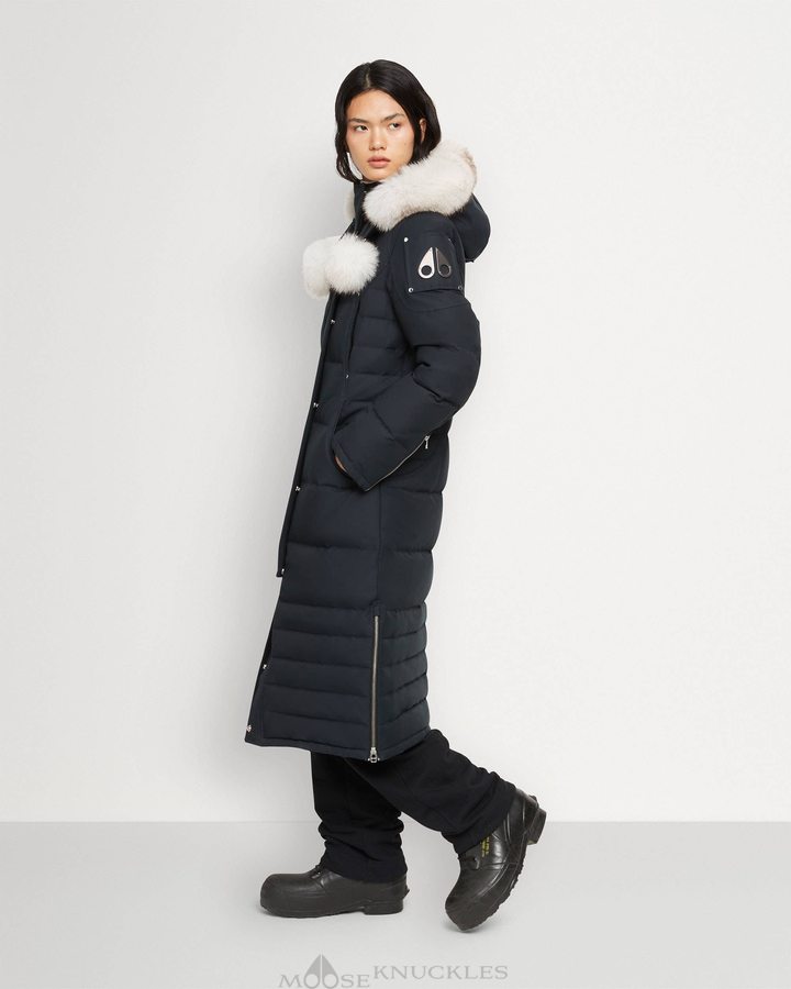 Navy / Natural Fox Fur Women Moose Knuckles Original Saskatchewan Parka Fur Parkas | HLC-628703