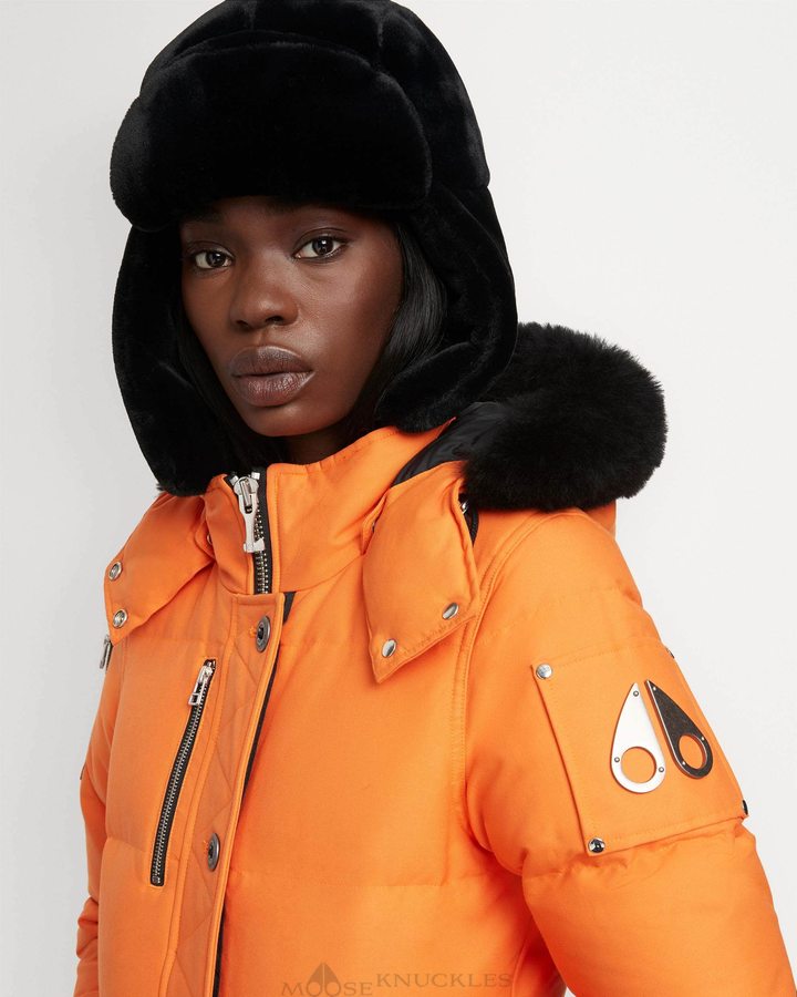 Orange Peel / Black Shearling Women Moose Knuckles Original 3q Shearling Jackets | PEB-704182