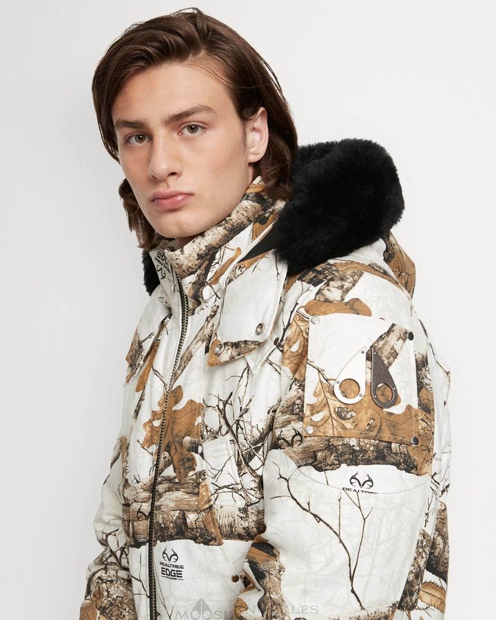 Real Tree / Black Shearling Men Moose Knuckles Cloud Parka Shearling Parkas | DYJ-042539