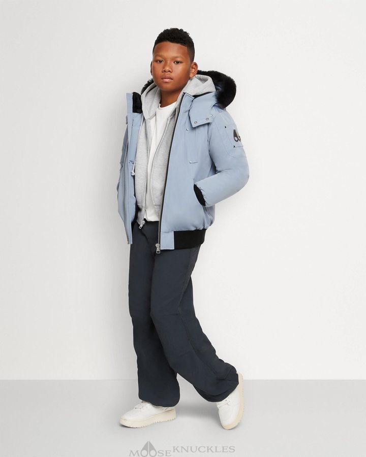 Shark Fin / Black Shearling Kids' Moose Knuckles Bomber Shearling Bomber Jackets | JBD-270648