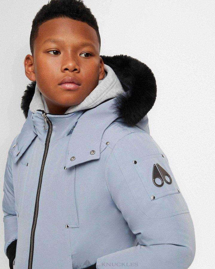 Shark Fin / Black Shearling Kids' Moose Knuckles Bomber Shearling Bomber Jackets | JBD-270648