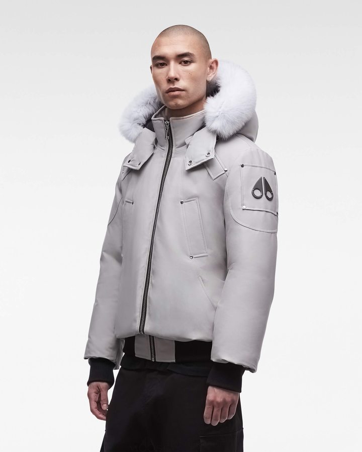 Storm Grey / Natural Fox Fur Men Moose Knuckles Original Ballistic Bomber Fur Bomber Jackets | XDV-061948