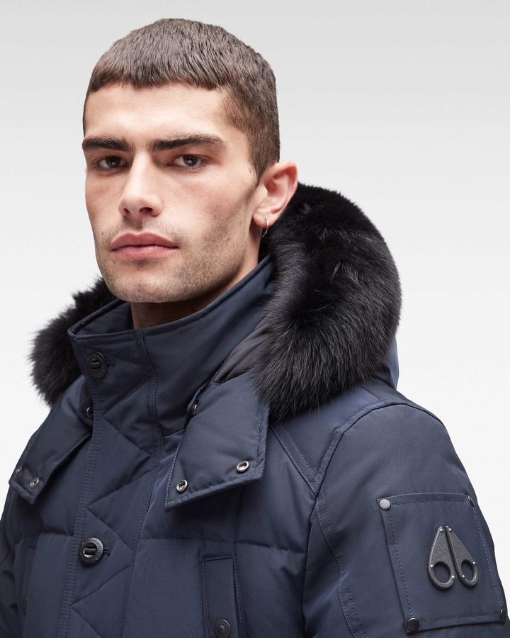 True Navy / Black Fox Fur Men Moose Knuckles Onyx Round Island Jacket Jackets | DXO-205386