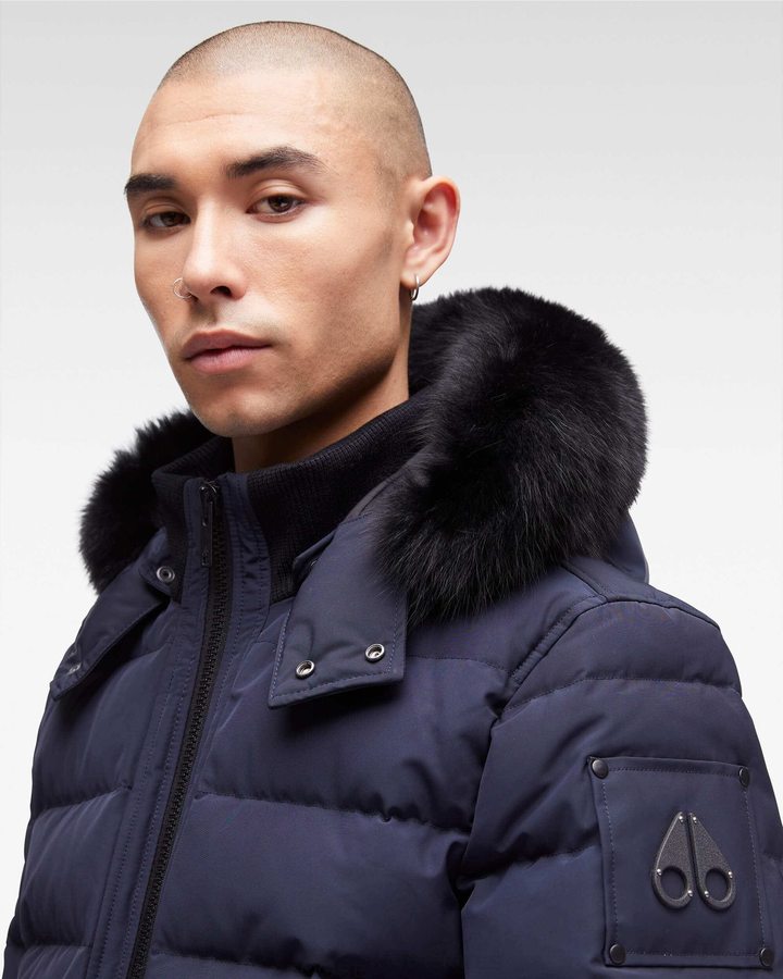 True Navy / Black Fox Fur Men Moose Knuckles Onyx Scotchtown Bomber Bomber Jackets | FTE-819704