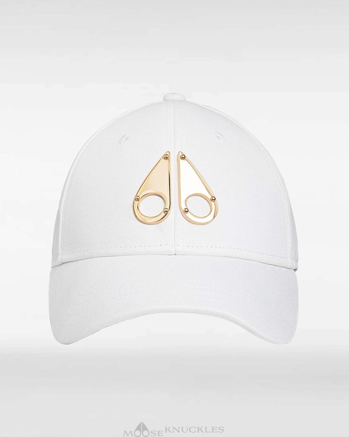 White / Gold Logo Men Moose Knuckles Gold Logo Icon Cap Baseball caps | FDA-971854