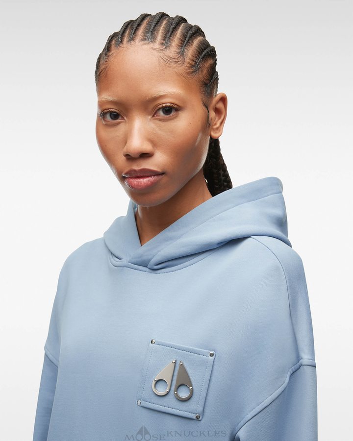 Windy Blue Women Moose Knuckles Brooklyn Hoodie Sweatshirts | IQR-321765